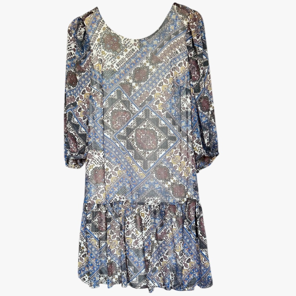 NWT Calvin Klein Drop Waist Blue & Brown‎ Floral Dress Sz 12